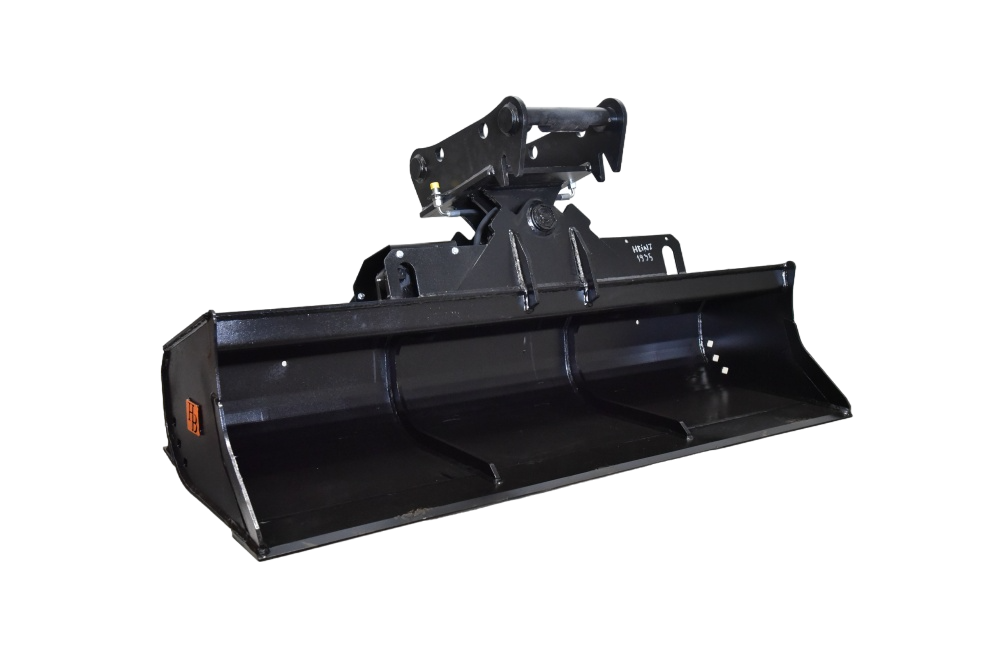 Hydraulischer Grabenräumlöffel mit MS08-Aufnahme, ideal für präzise Grabenreinigung, Erdarbeiten und Landschaftsgestaltung, erhältlich bei Heinz Baumaschinen.