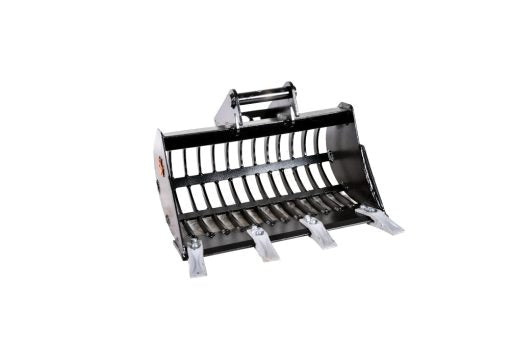 Sieblöffel MS08 für Bagger, ideal für präzise Sortierarbeiten und robuste Einsätze, erhältlich bei Heinz Baumaschinen.