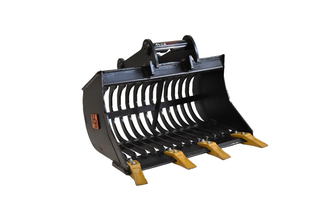 Robuste Sieblöffel für Bagger, ideal für präzise Materialtrennung bei Heinz Baumaschinen – verfügbar in verschiedenen Größen und Aufnahmen.